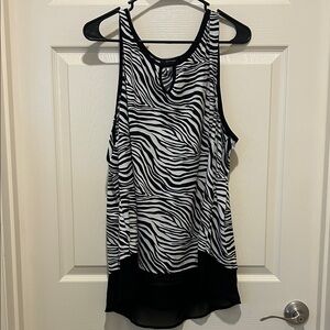 Espresso Zebra Tank Top Sleeveless Black and White Sheer Trim at Hem Relaxed Fit